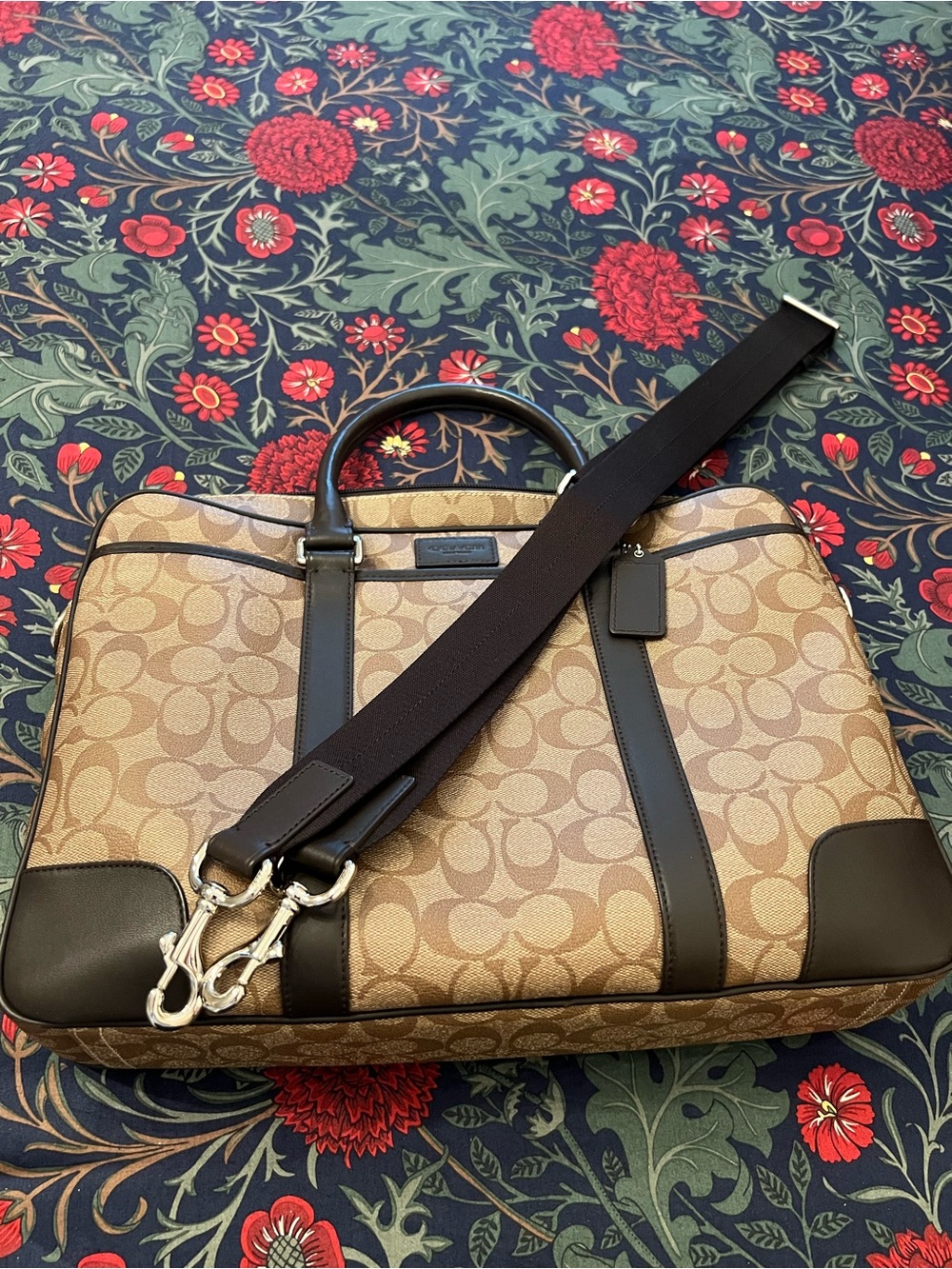 Coach Men’s Tan Signature Canvas Briefcase with Brown Leather Trim